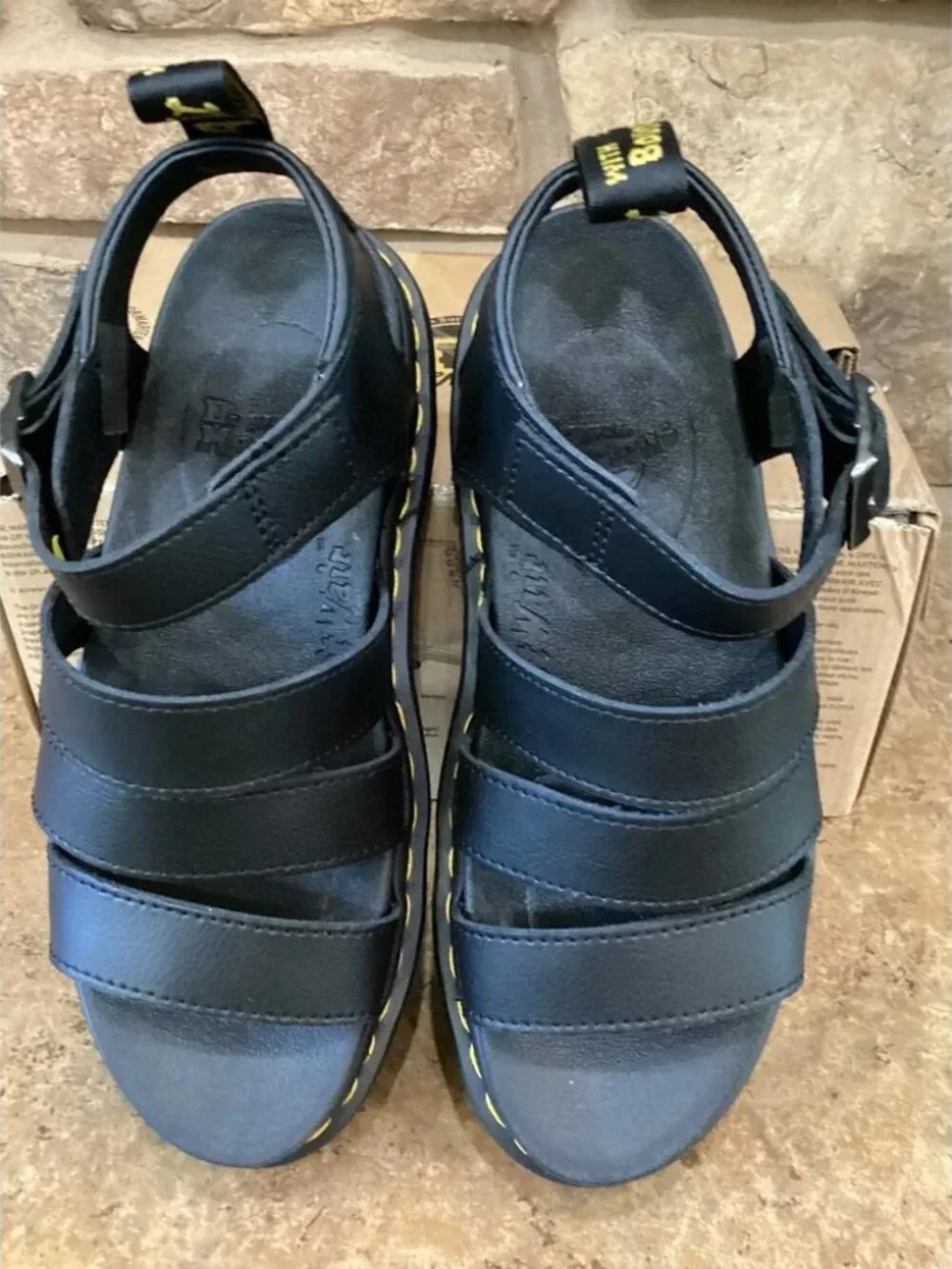Dr. Martens Blaire Athena Black Leather Platform Gladiator Sandals Womens